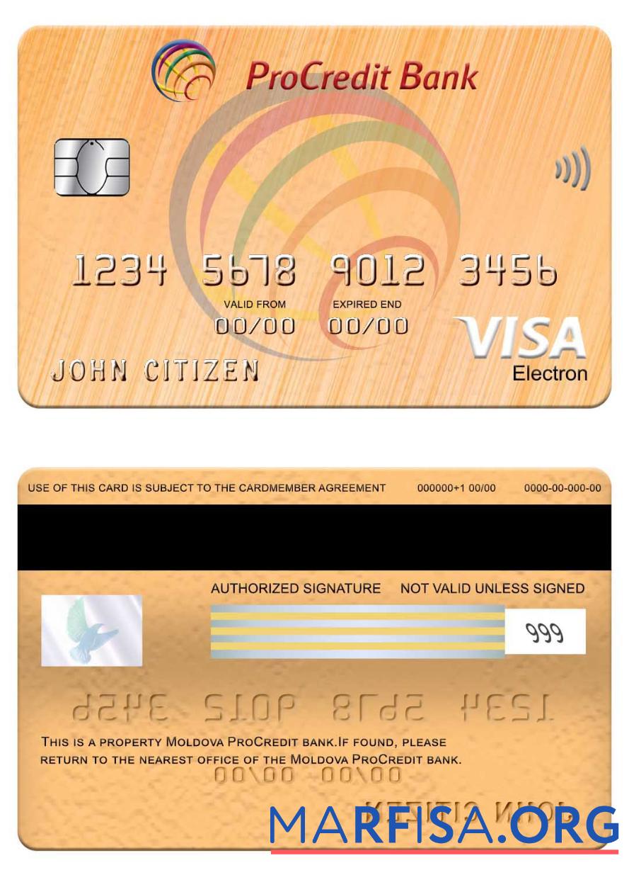 Blank Moldova ProCredit Bank Visa Electron 1 sample